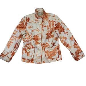 Coldwater Creek Jacquard Blazer Orange & Cream Floral Tapestry Jacket Size 12P